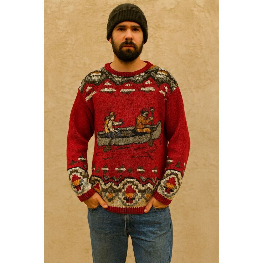 Vintage Chaus Sport Canoe Paddle Preppy Pullover Wool Sweater Mens Size Medium